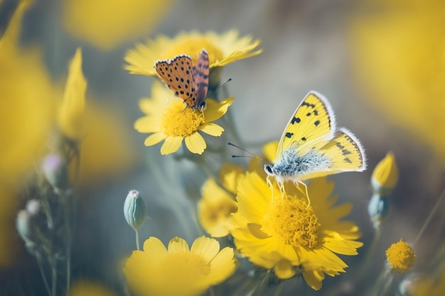 Two butterflies on a yellow flower