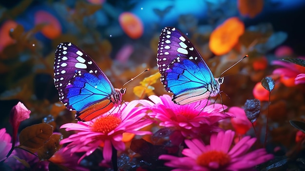 Two butterfly on flowers Generative AI