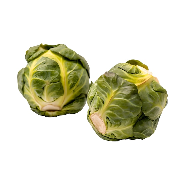 Two cabbages are next to each other with a white background.