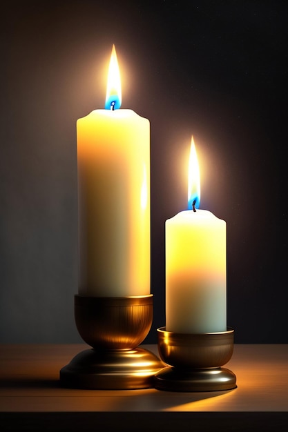 Two candles are lit with the light on.