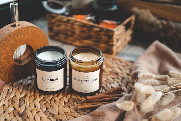 Premium Photo | Two candles in a home interior