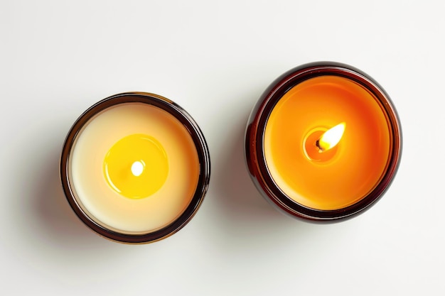 Фото Две свечи в стеклянной банки и чайный свет элементы дизайна образа жизни сверху
