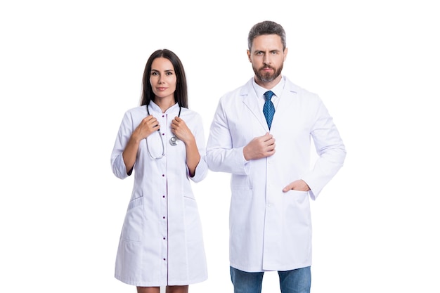 Photo two cardiologist doctor and nurse in studio photo of cardiologist doctor and nurse wear white coat