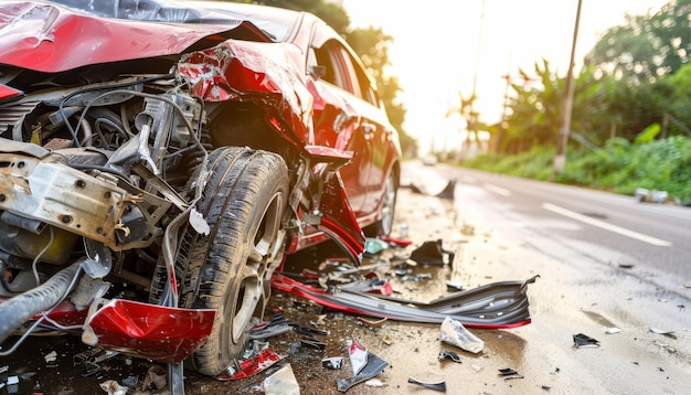 Two cars collide in minor accident during the day crashing together on the road