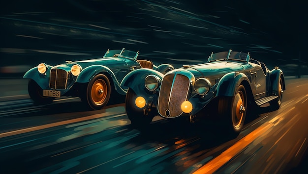 Two cars in motion digital art illustration