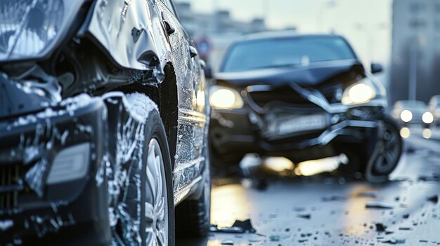 路上 に 駐車 し て いる 2 台 の 車