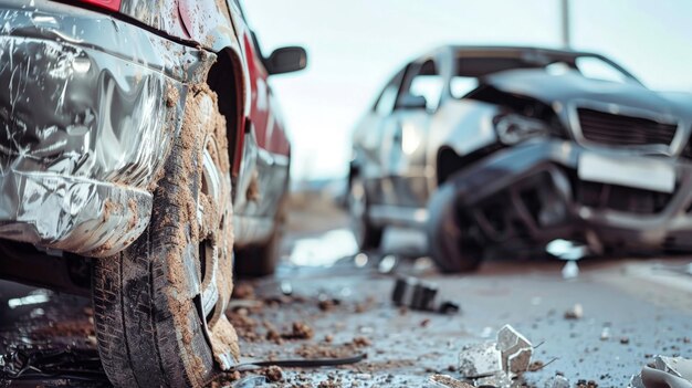 路上 に 駐車 し て いる 2 台 の 車