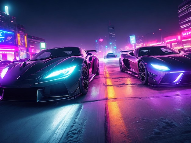 Two cars race in christmas day concept