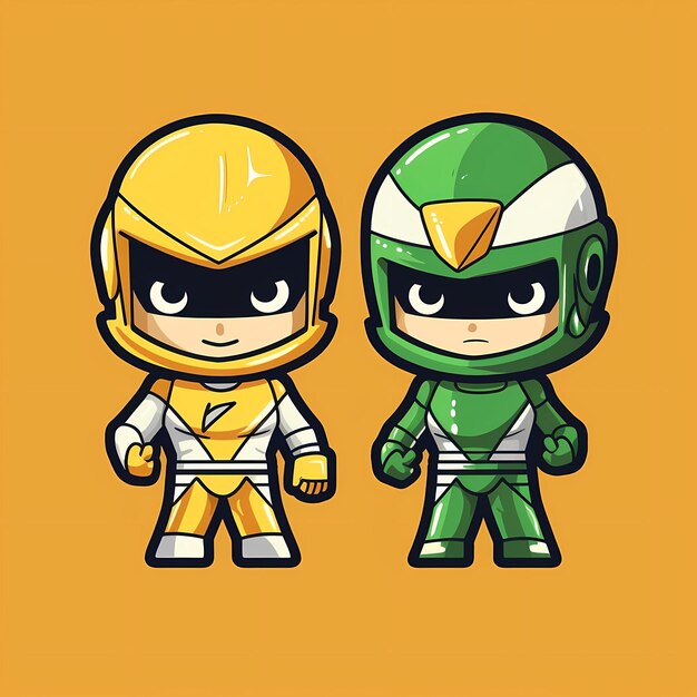 Two cartoon characters of a green and yellow ninja warrior