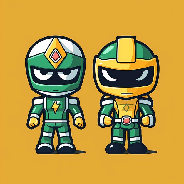 Two cartoon characters of a green and yellow ninja warrior