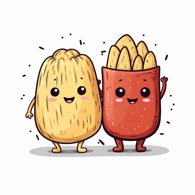 Photo two cartoon potatoes and a potato are standing next to each other generative ai