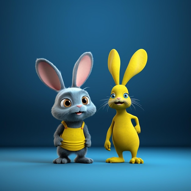 A two cartoon rabbit 3d charcter gym boy