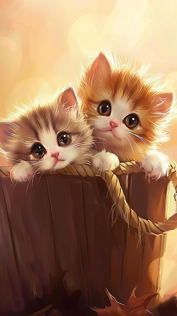 バスケットの中の2匹の猫の子