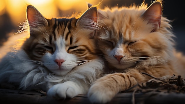 Foto due gatti sono sdraiati l'uno accanto all'altro e uno ha il naso rosa.
