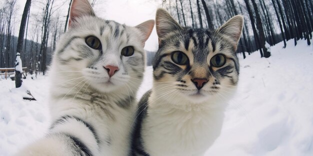 two cats are posing for a picture together.