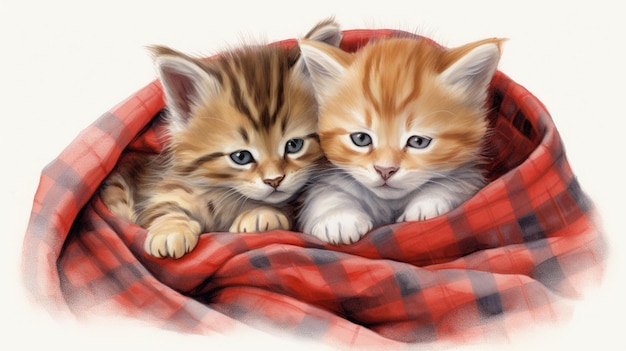 two cats are sitting in the blanket