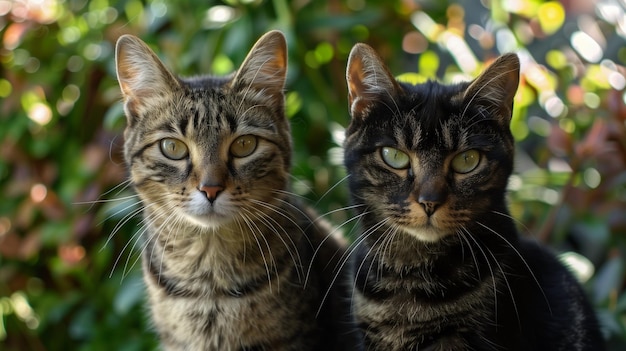 Photo two cats are sitting nearby on the street