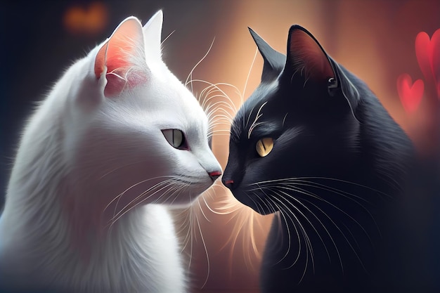 Two cats black and white in love Generative AI