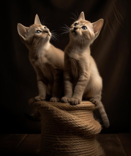 Two cats looking up at the camera