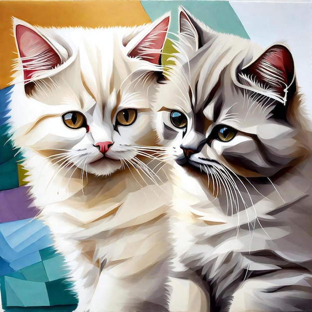 Two cats on a multicolored background Digital painting