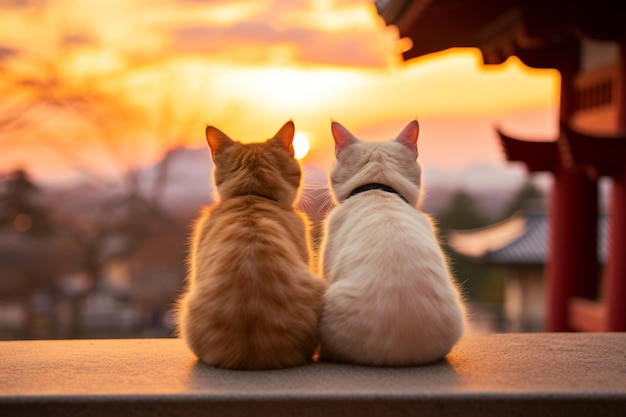 two cats with the sunset