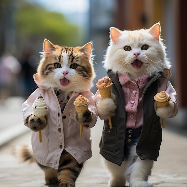 two cats with their mouths open one of them has a jacket that says quot cat quot