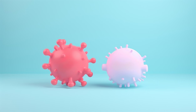 Two cells 3D pastel background The specific binding between two cells Virus destruction concept