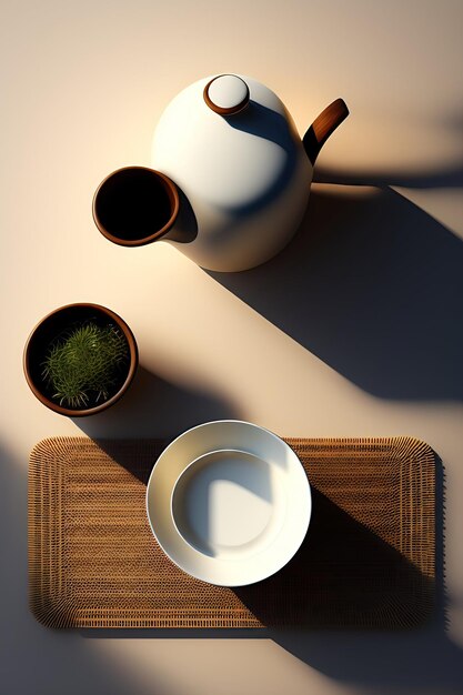 two ceramic pots and one that has a green plant in it