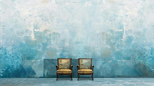 two chairs banner with blue background