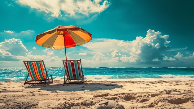 two chairs and umbrella on a beach