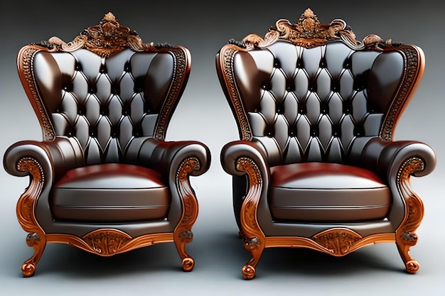 Two chairs with leather upholstery and a red leather upholstery.