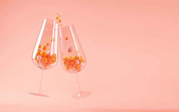 Two champagne glasses 3d rendering