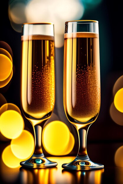 Two champagne glasses on bokeh background