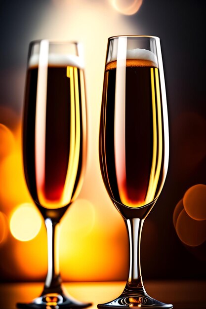 Two champagne glasses on bokeh background
