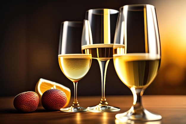 Two champagne glasses on bokeh background