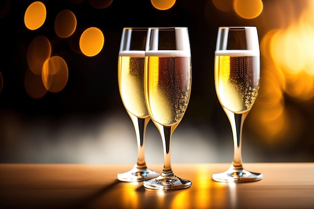 Two champagne glasses on bokeh background