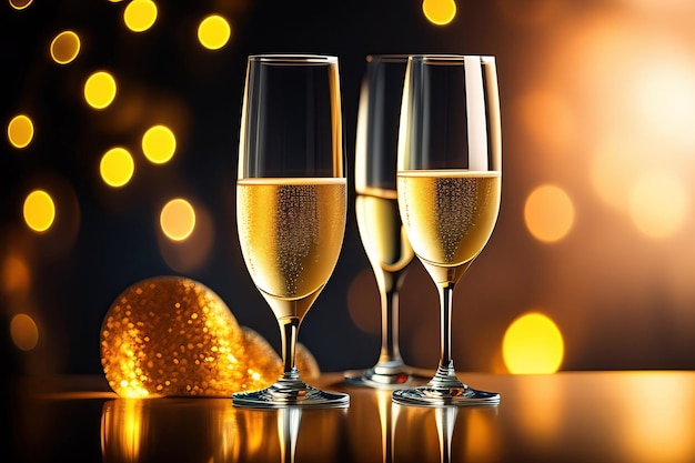 Two champagne glasses on bokeh background