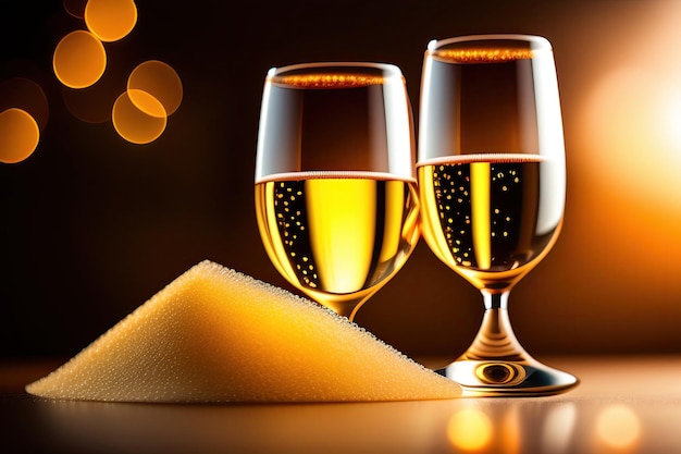 Two champagne glasses on bokeh background