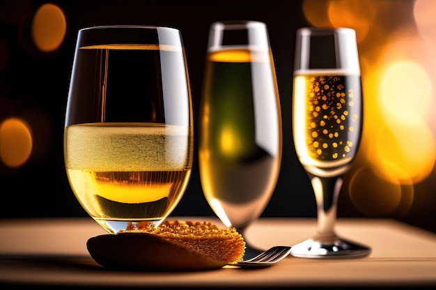 Two champagne glasses on bokeh background