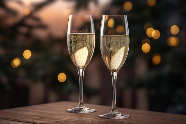 Two champagne glasses on light background Generative AI illustration