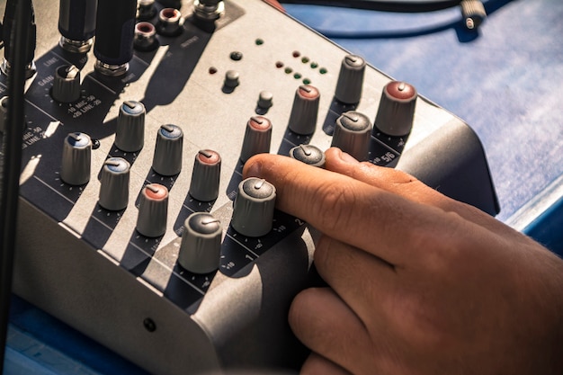 Two-channel audio mixer used in music production