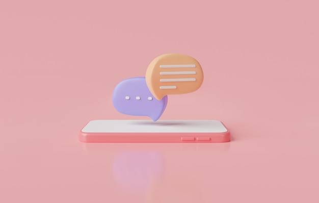 Two Chat bubble on mobile social media message concept speech bubbles show chat messenger shapes Talk dialogue messenger Chatting Social network communication 3d icon rendering illustration