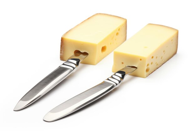 Two Cheese Knives and a Block of Cheese On a White or Clear Surface PNG Transparent Background