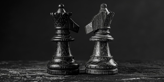 Две шахматные фигуры в черно-белом генеративном ИИ