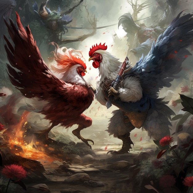 A two chickens in an epic battle