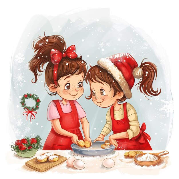 Photo two children are cooking in a snow scene with a girl and a pot of eggs