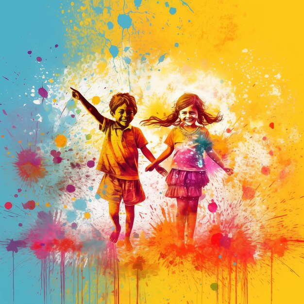 Photo two children are standing in the water playing holi