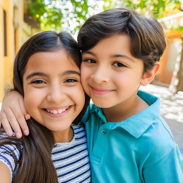 Photo two children hugging