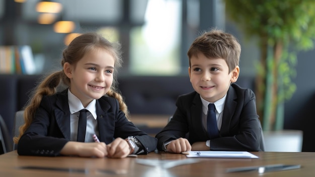 Two children with business suits Memorandum of understanding for doing business in the conference room