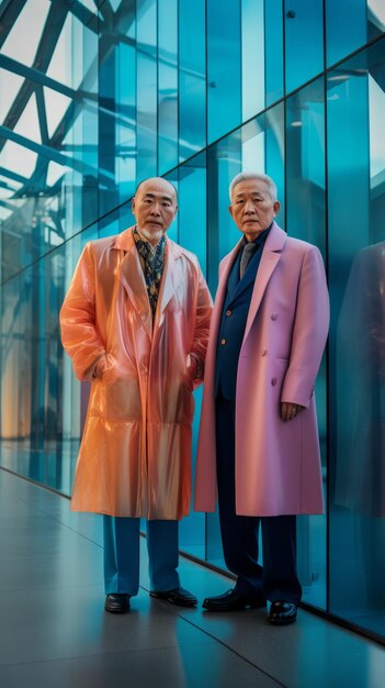 Two chinese gentlemen friends are standing together Beautiful illustration picture Generative AI